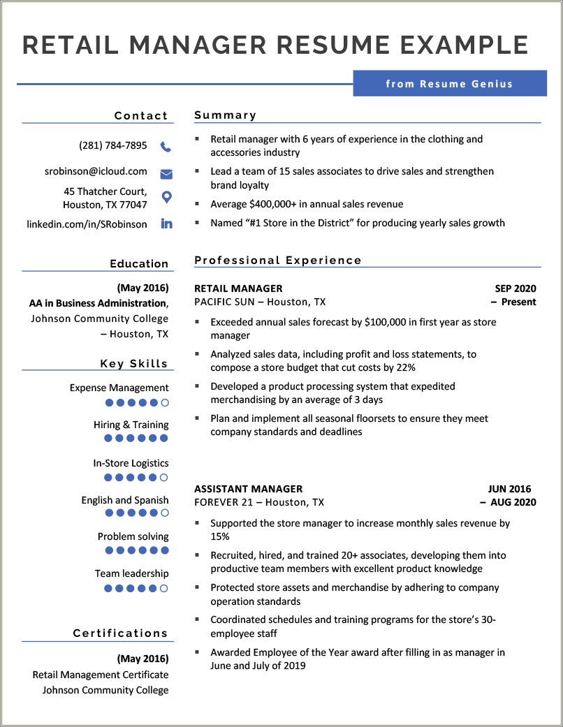 A Good Resume For A Retail Job