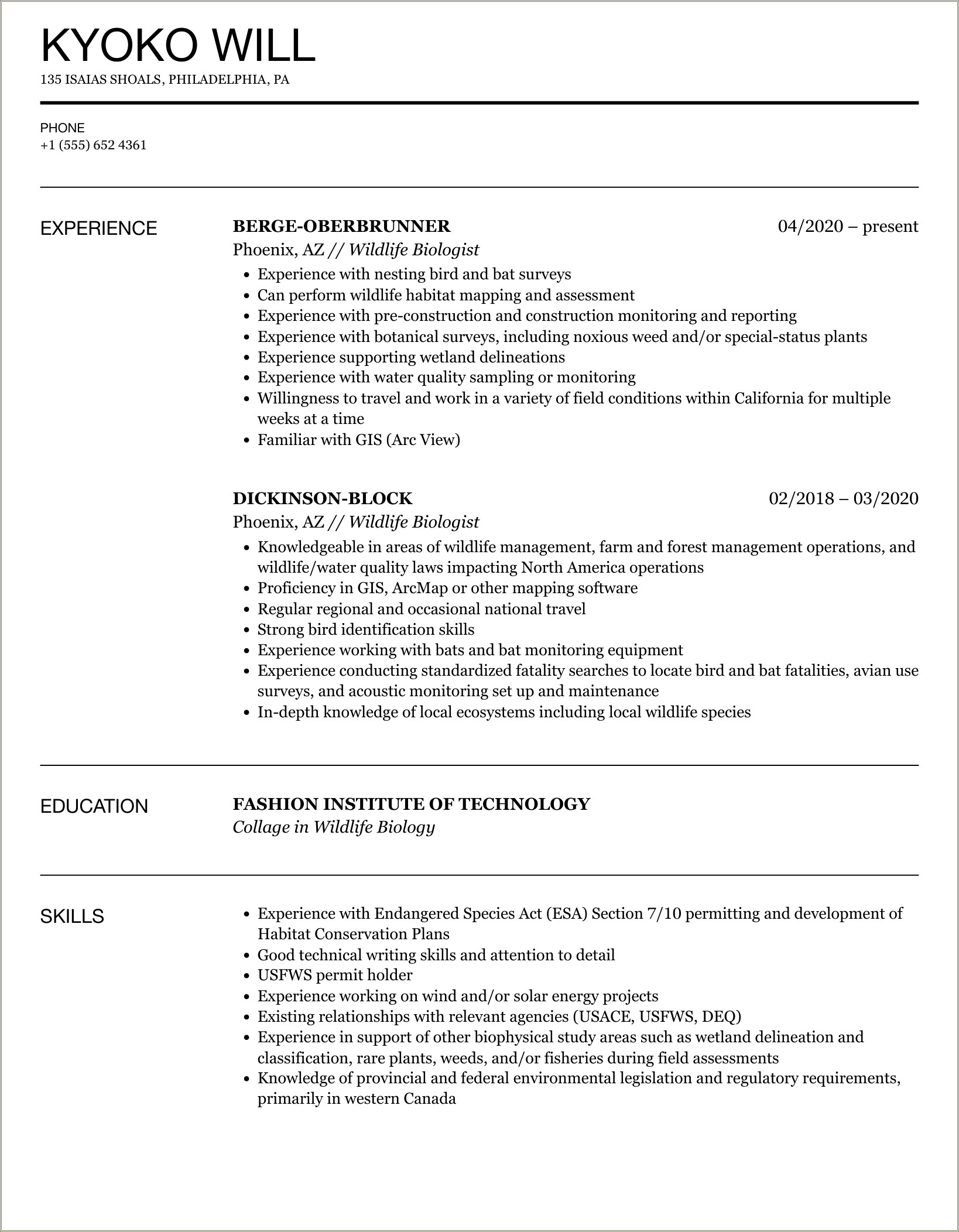 A Good Resume For Fish And Wildlife Jobs