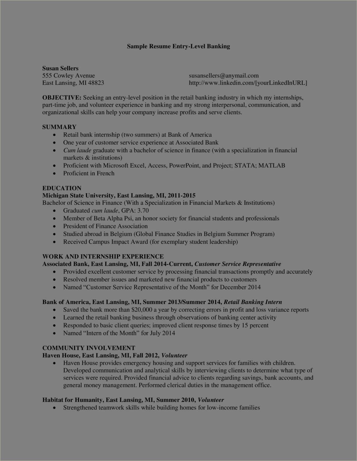 A Good Summary For Entry Level Resume