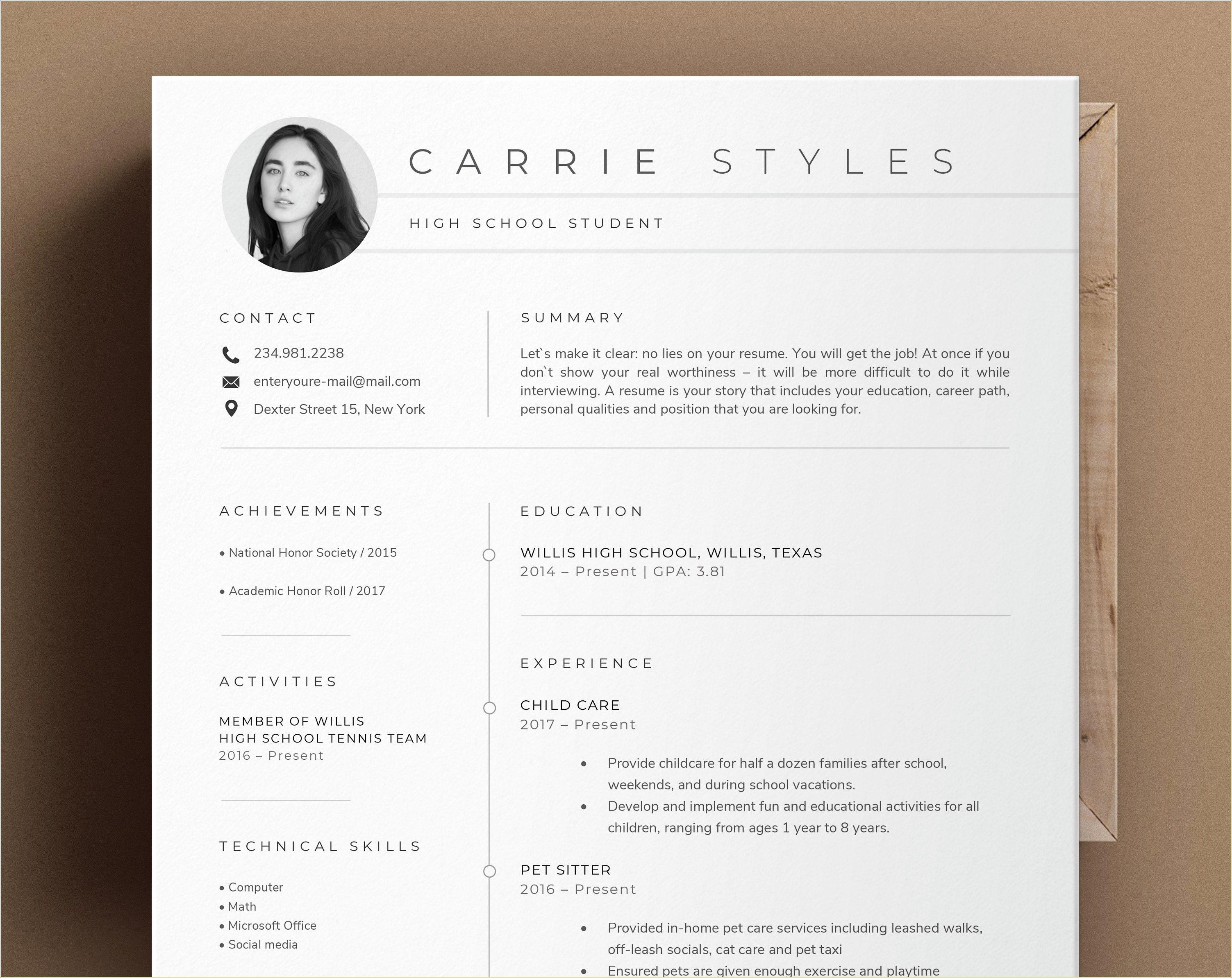 A High School Student Resume Template