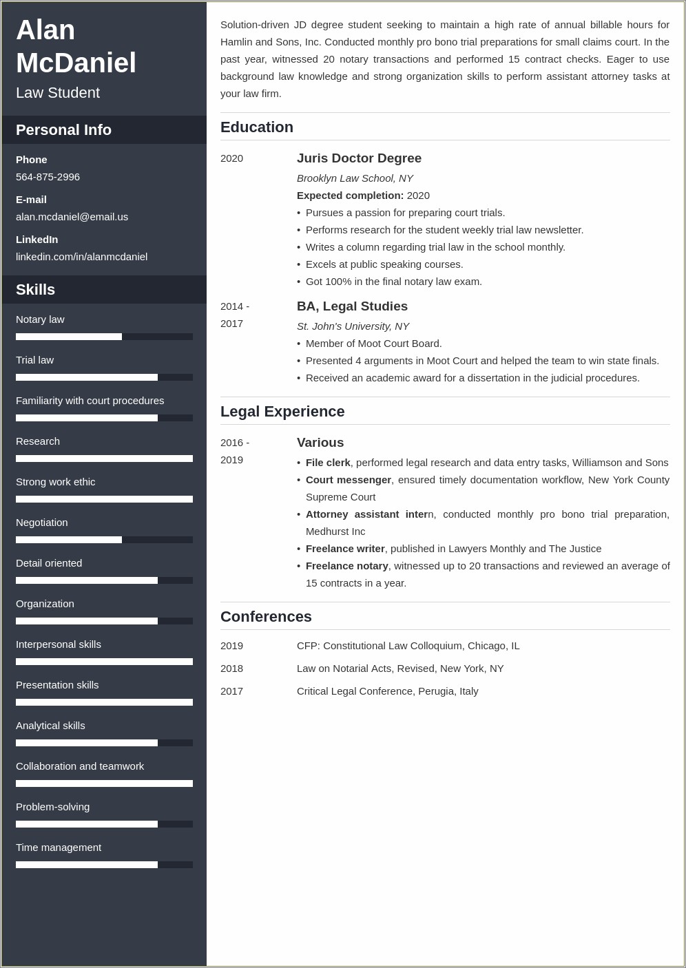 A Law School Resume That Made The Cut