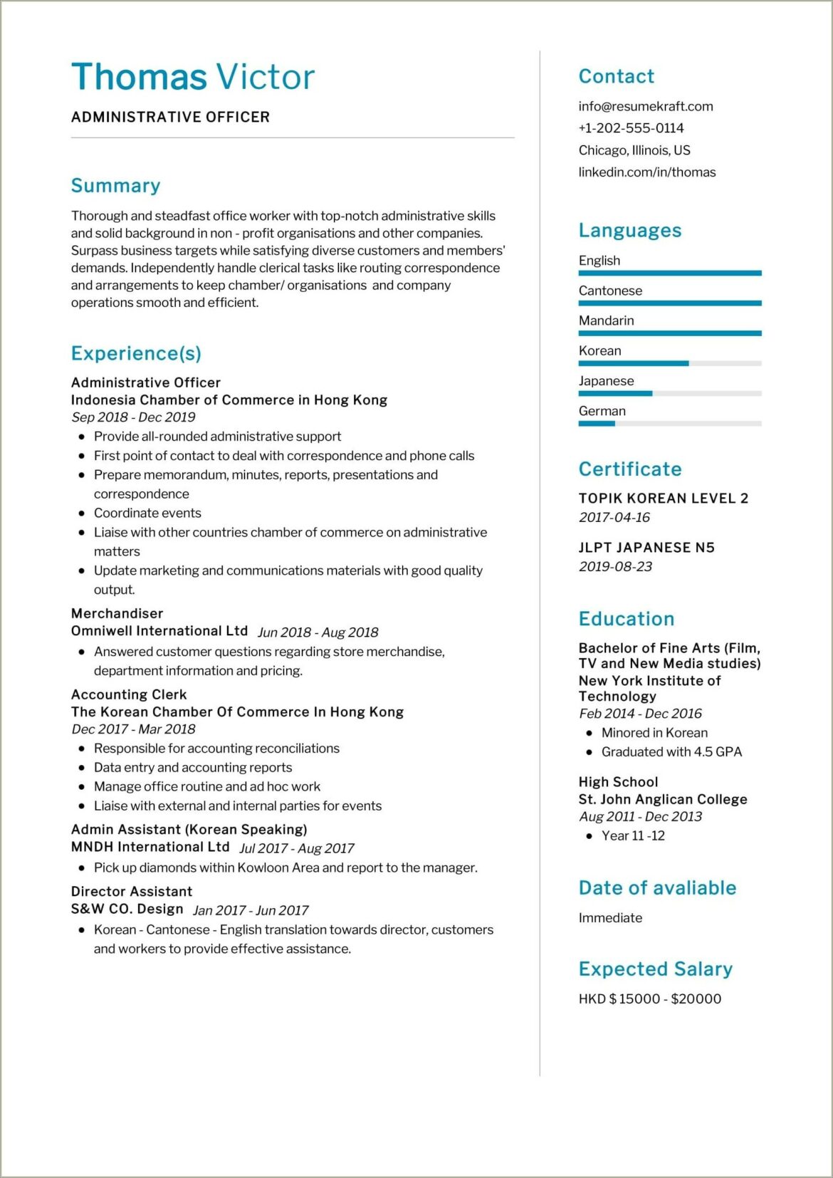 A Perfect Resume Example For A Administrator