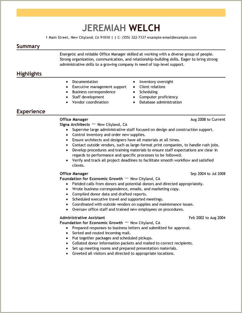 A Professional Resume For Clerical Worker