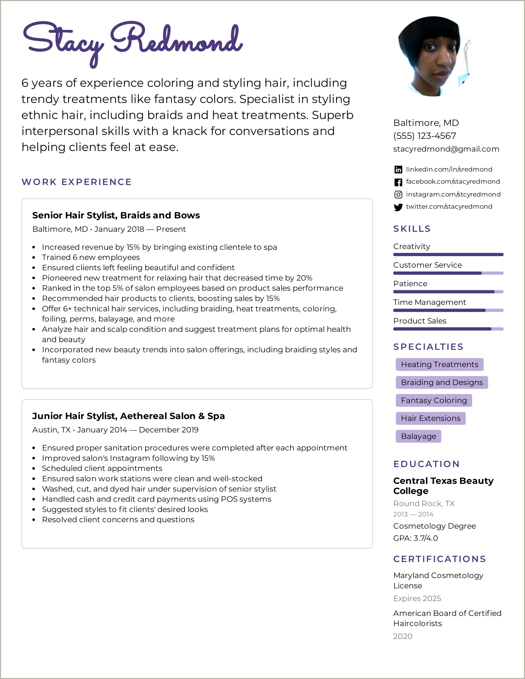 A Sample Hair Stylist Owner Resume