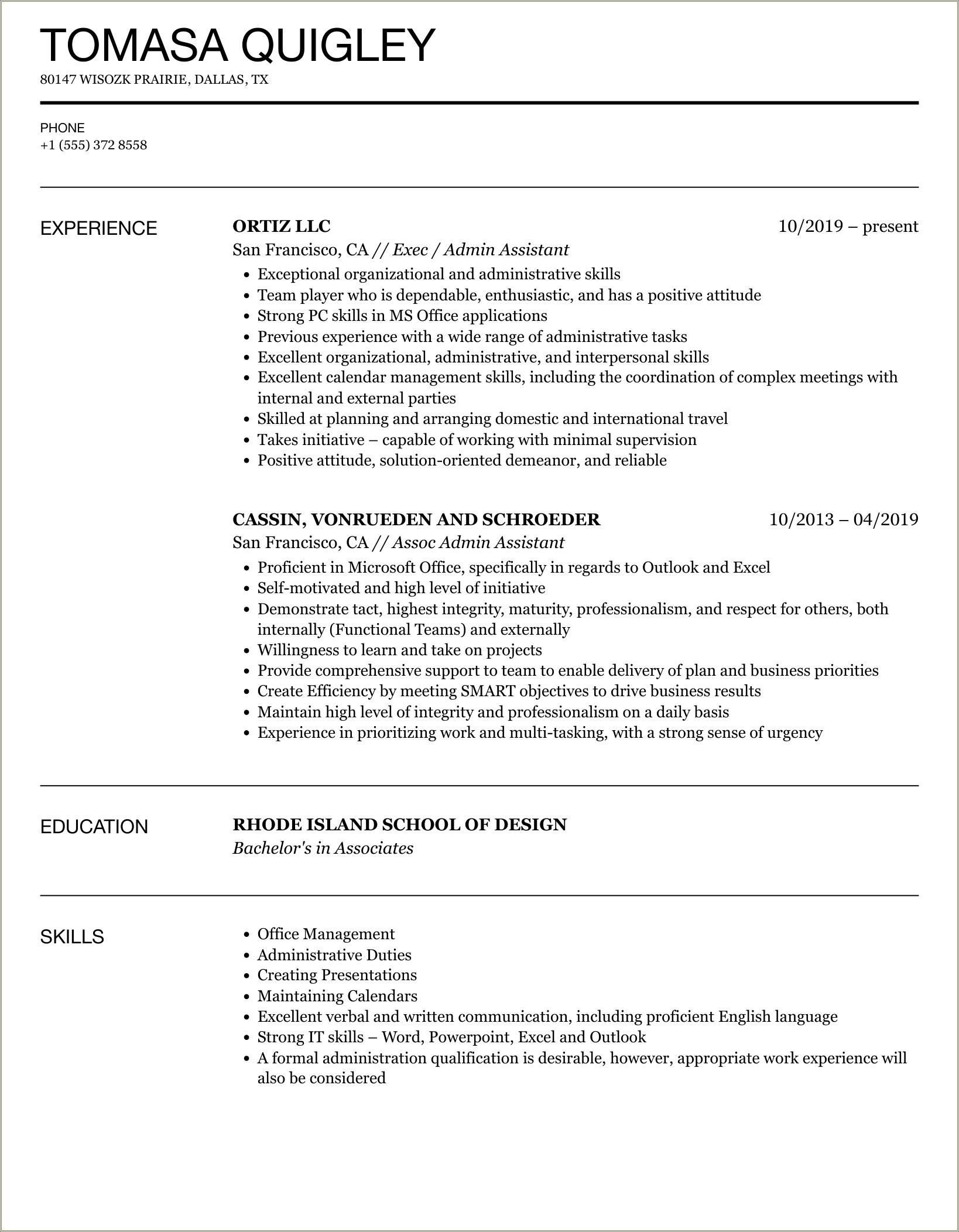 A Strong Administrative Assistant Resume Sample