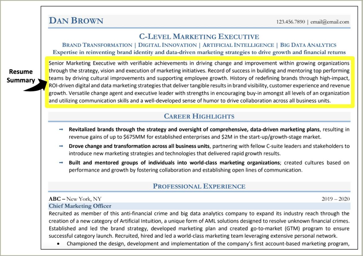 A Work History Summary Type Resume