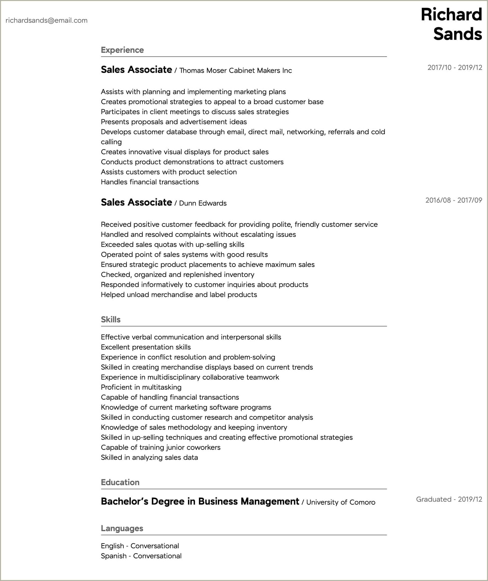 Aas In Business Management Written On A Resume