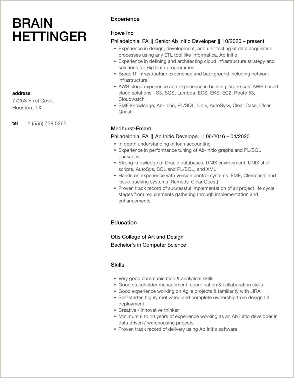 Ab Initio Developer 7years Sample Resumes