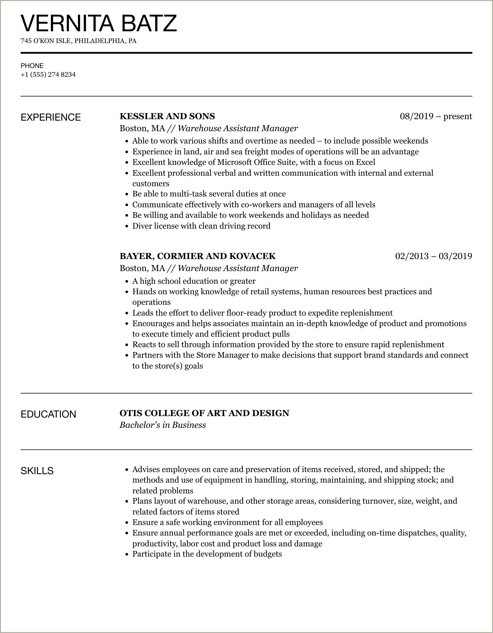 Abercrombie And Fitch Assistant Manager Resume