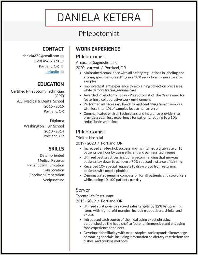 Ability Summary Resume Sample Phlebotomist Resume