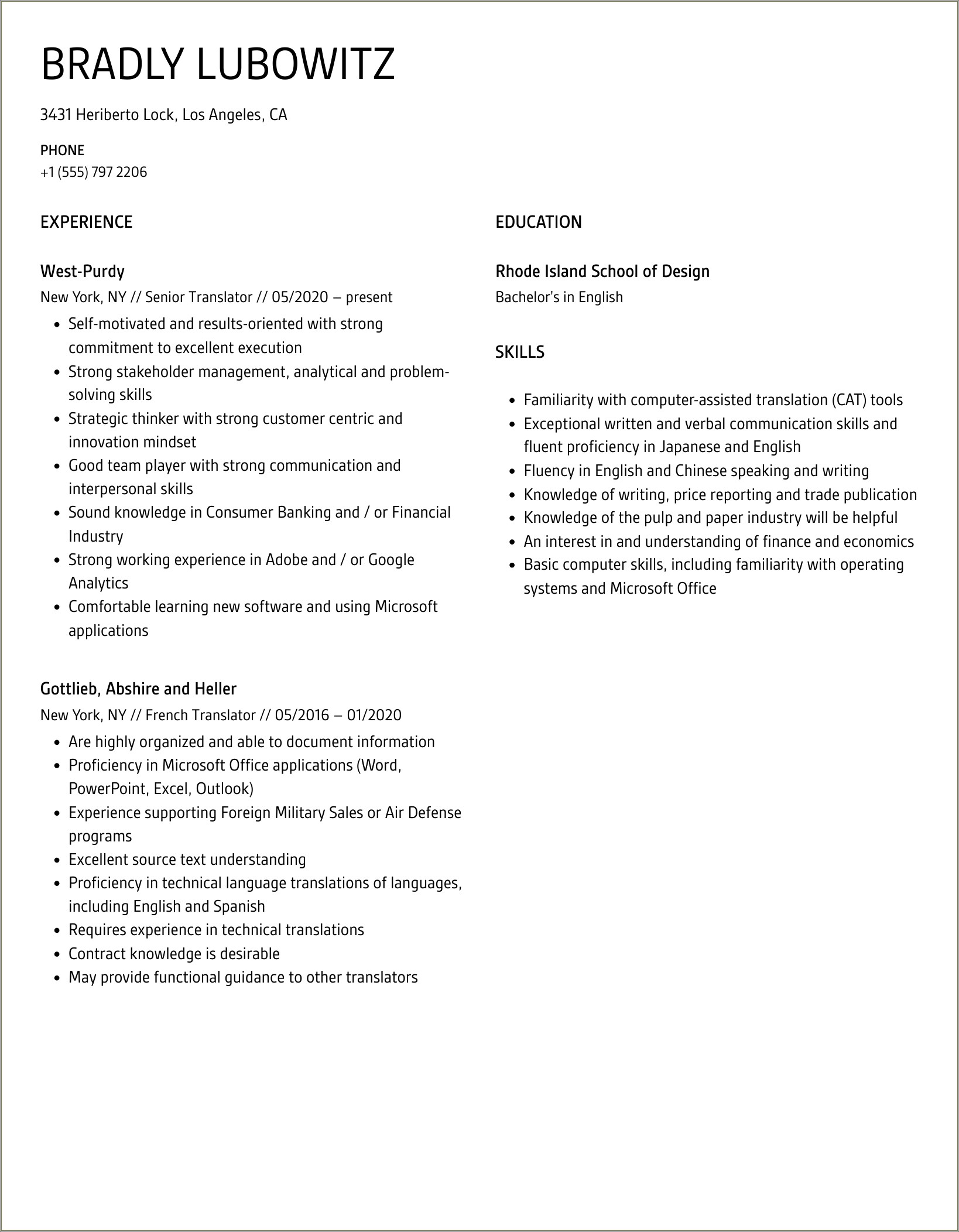 Ability To Speak Span And English Resume Example