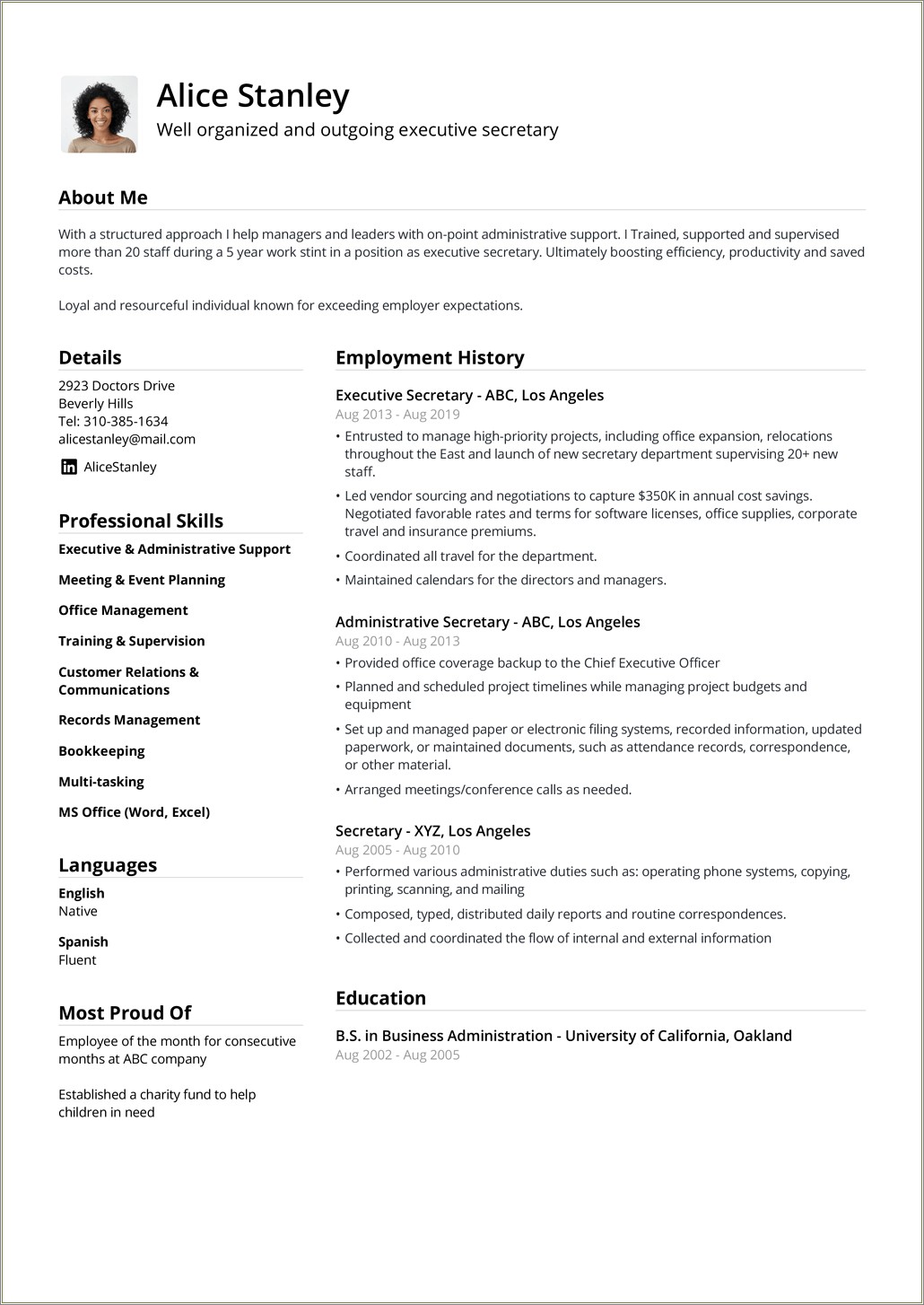 About Me In Buisness Resume Sample