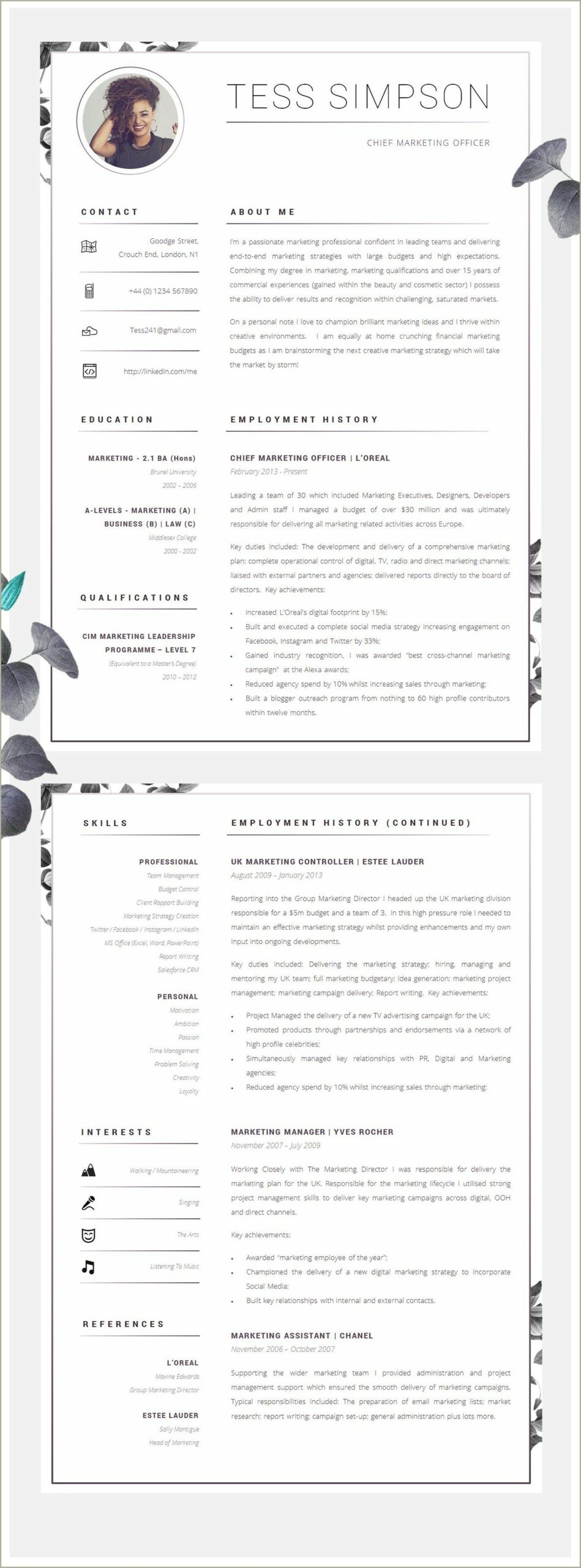 About Me In Creative Buisness Resume Sample