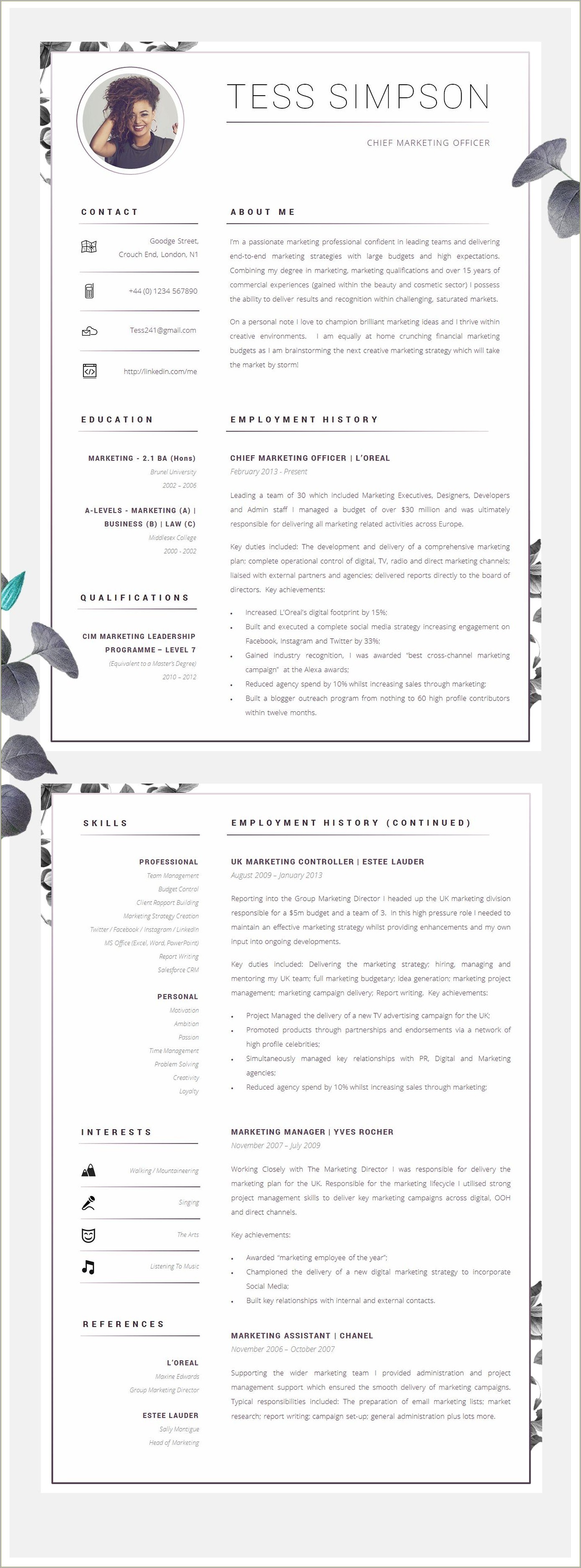 About Me In Creative Buisness Resume Sample