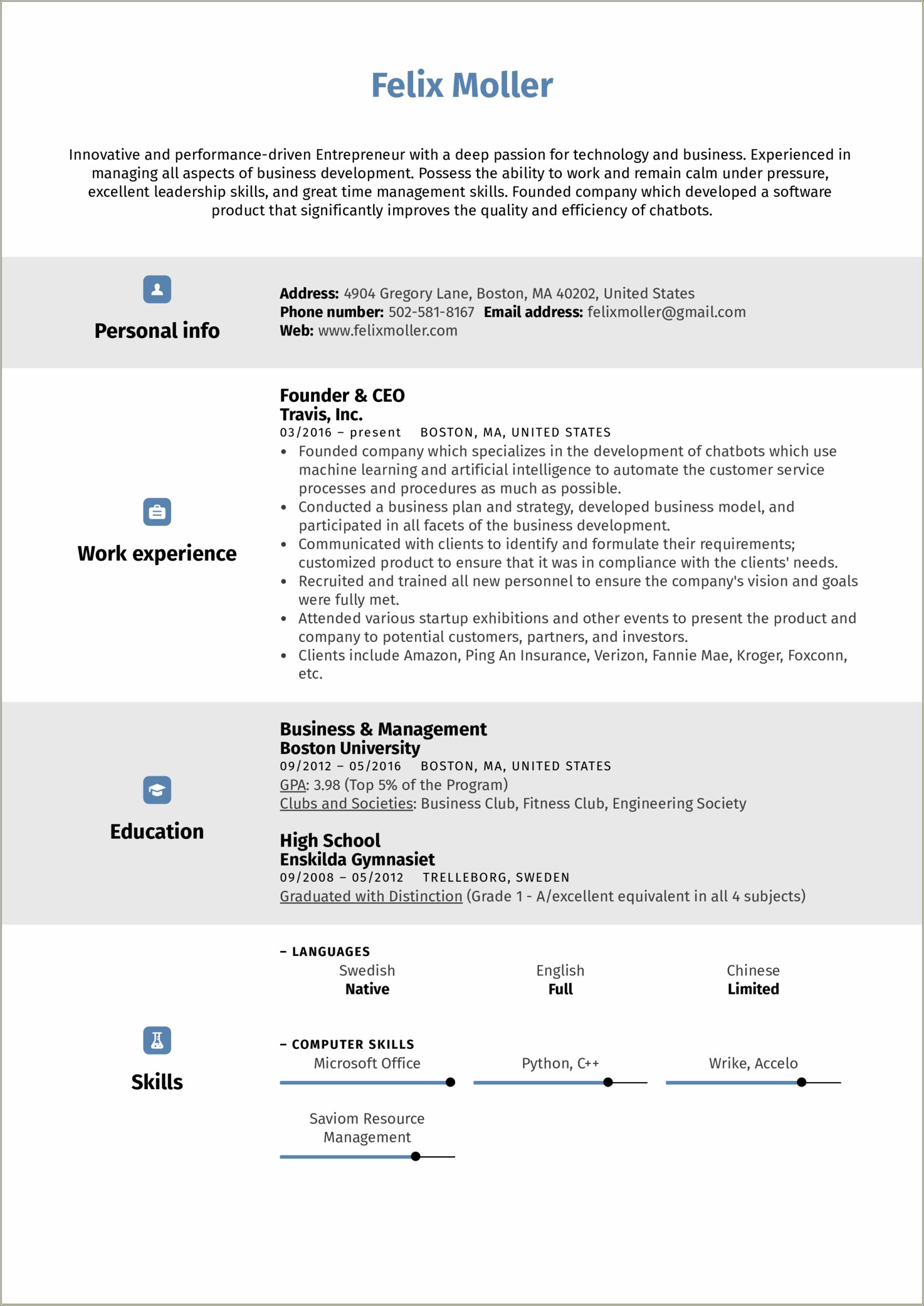 About Me In Creative Business Resume Sample