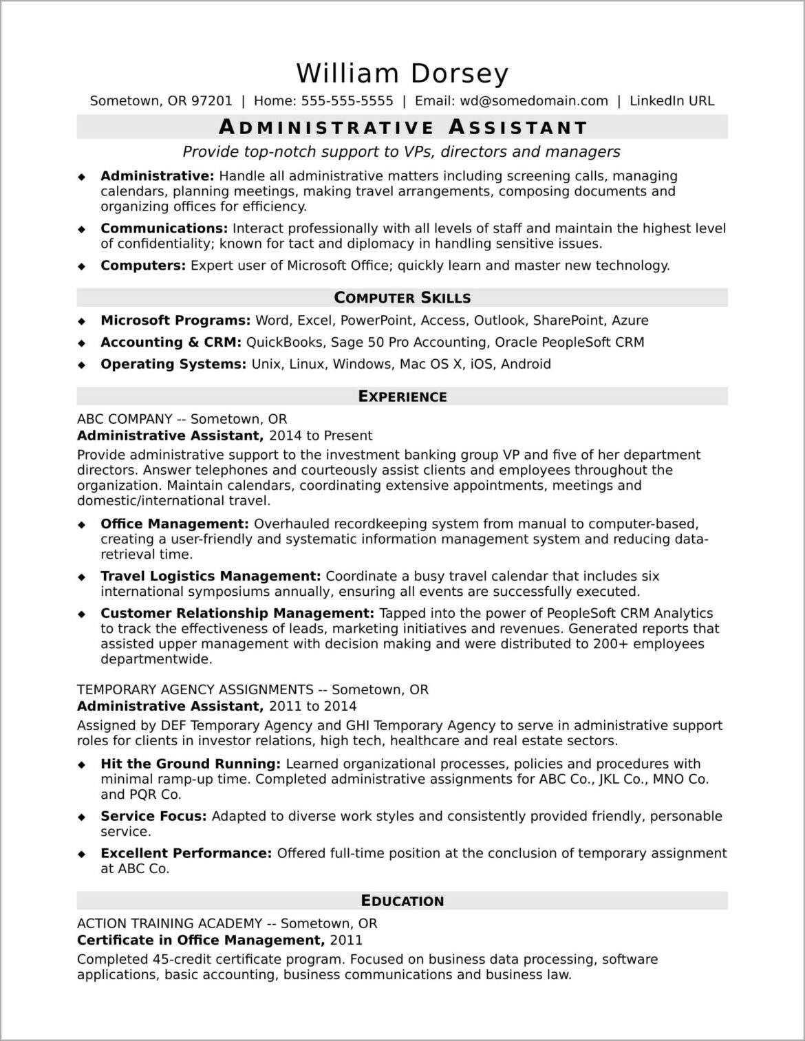 Academic Office Assistant Job Description Resume