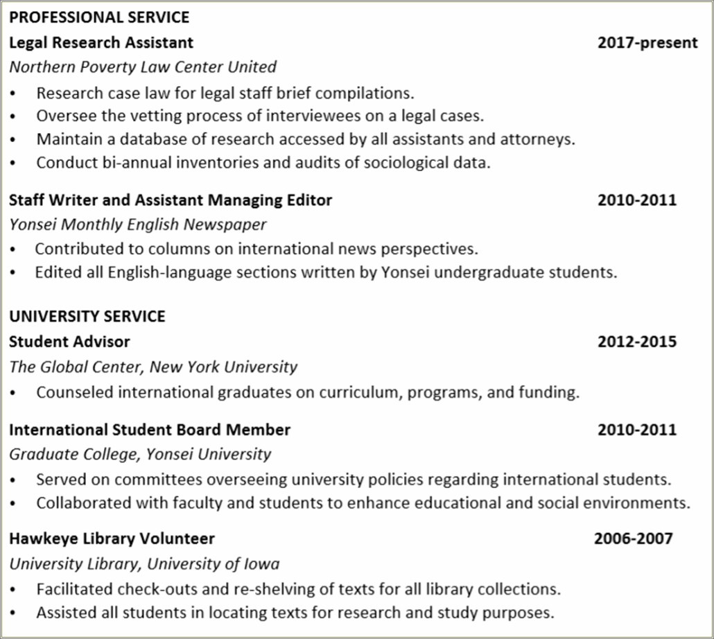 Academic Resume For Graduate School Application Template