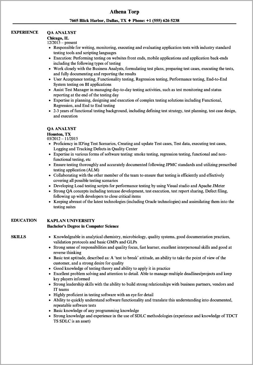 Accomplished Tasks By Qa Analyst Resume Sample