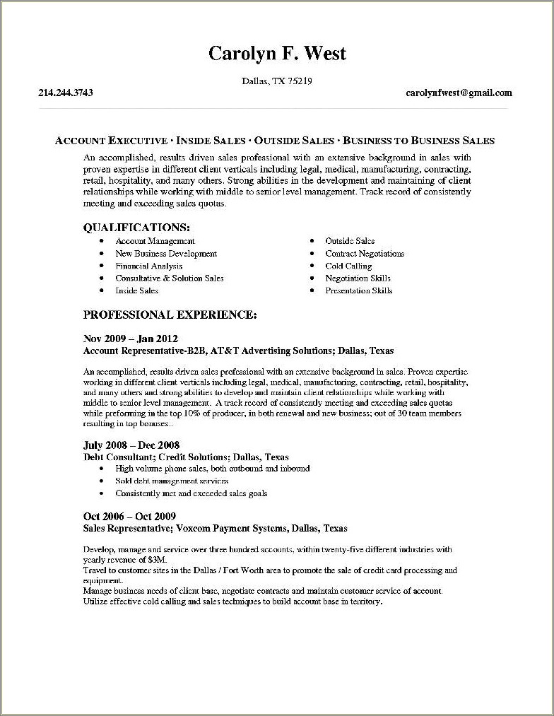 Account Manager Cold Calling Description Resume