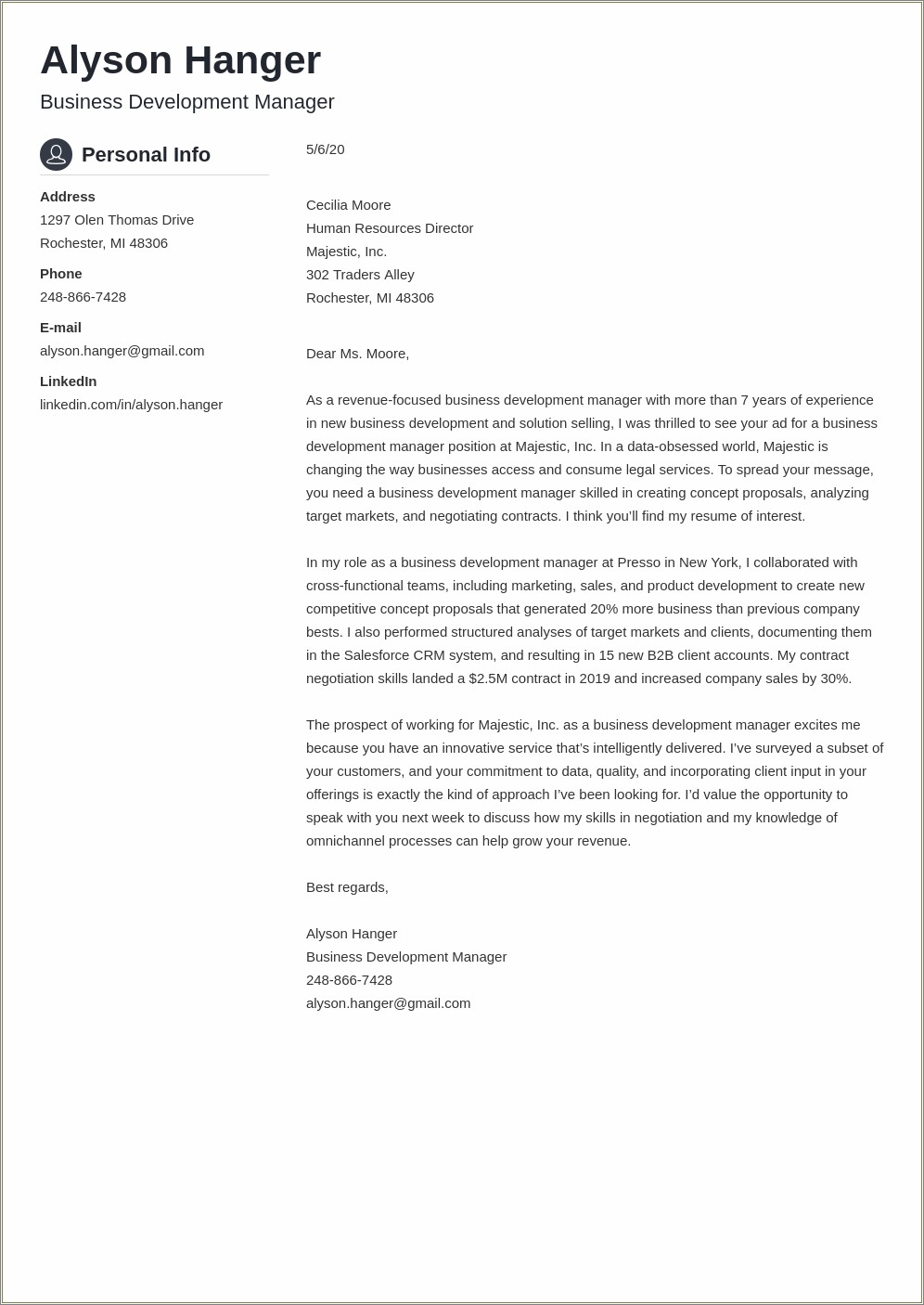 Account Manager Cover Letter Resume Sample