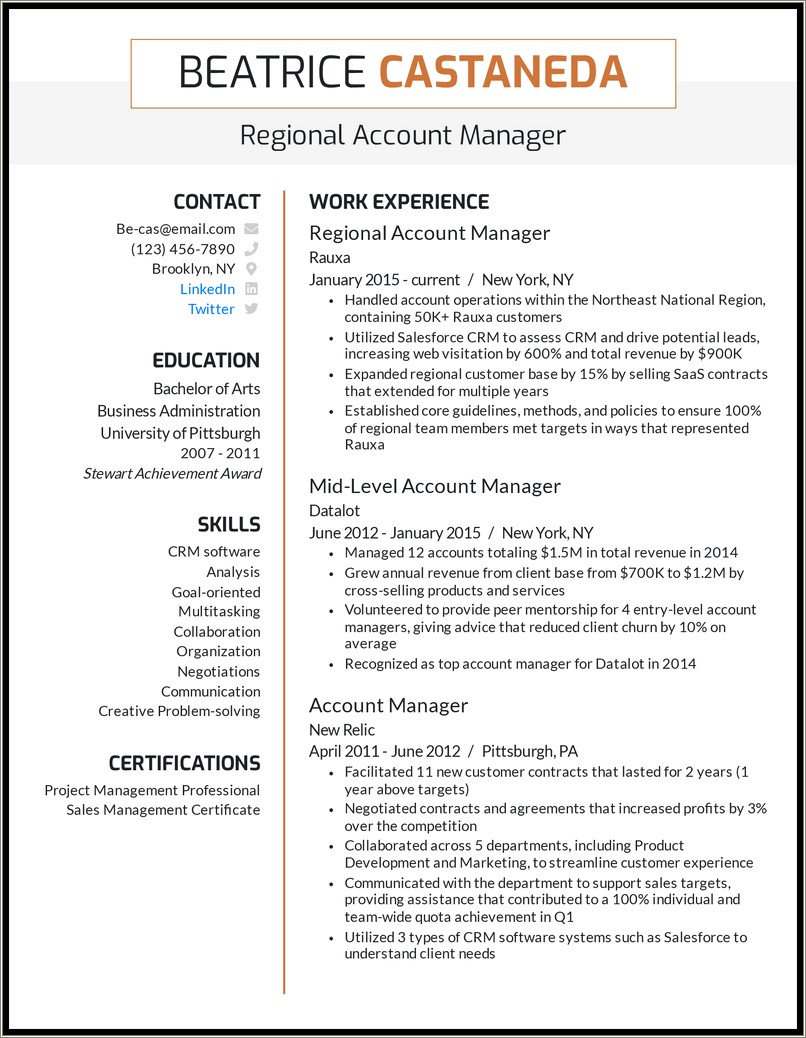 Account Manager Resume Sample Job Description