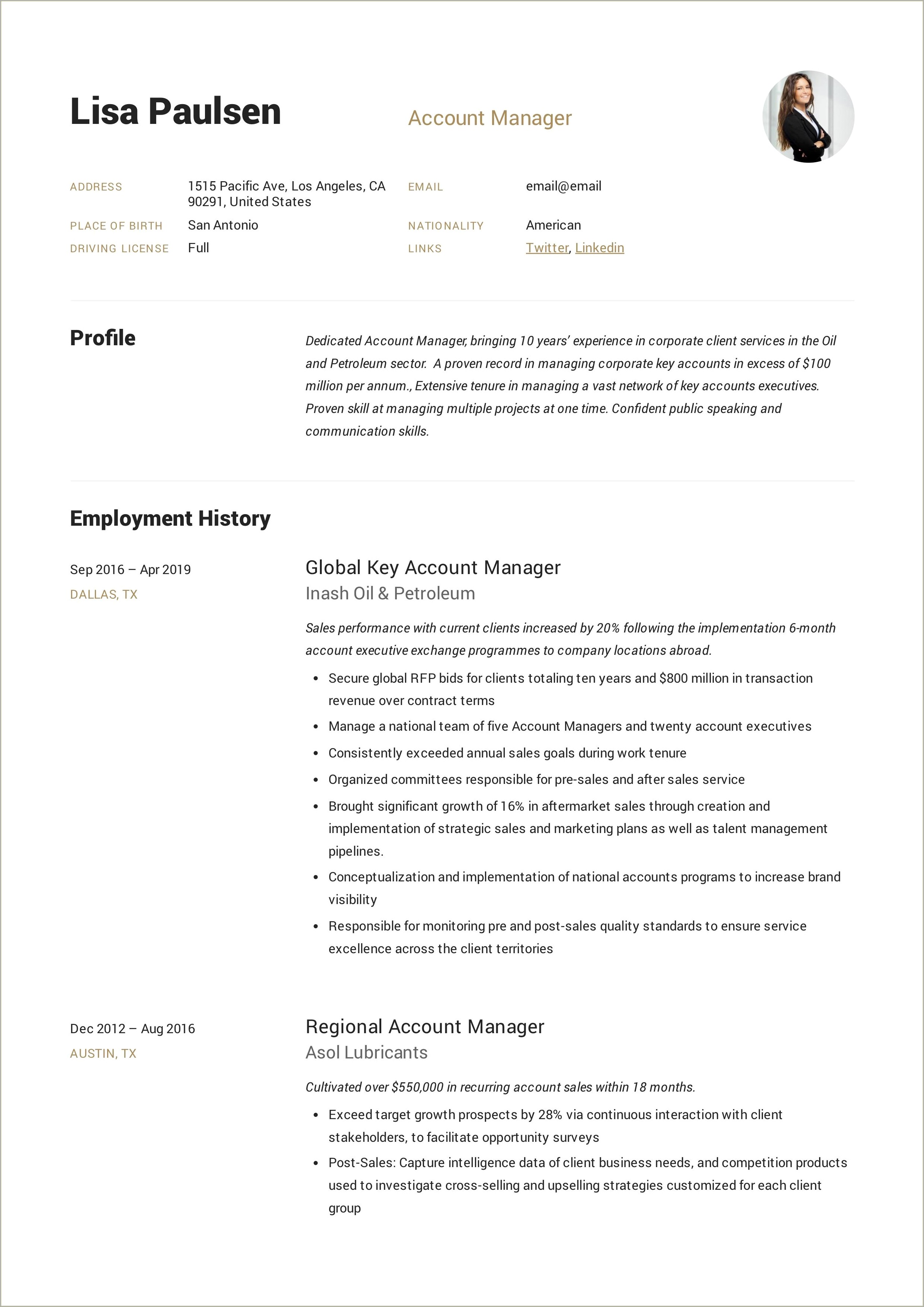 Account Manager Resume To Customer Success