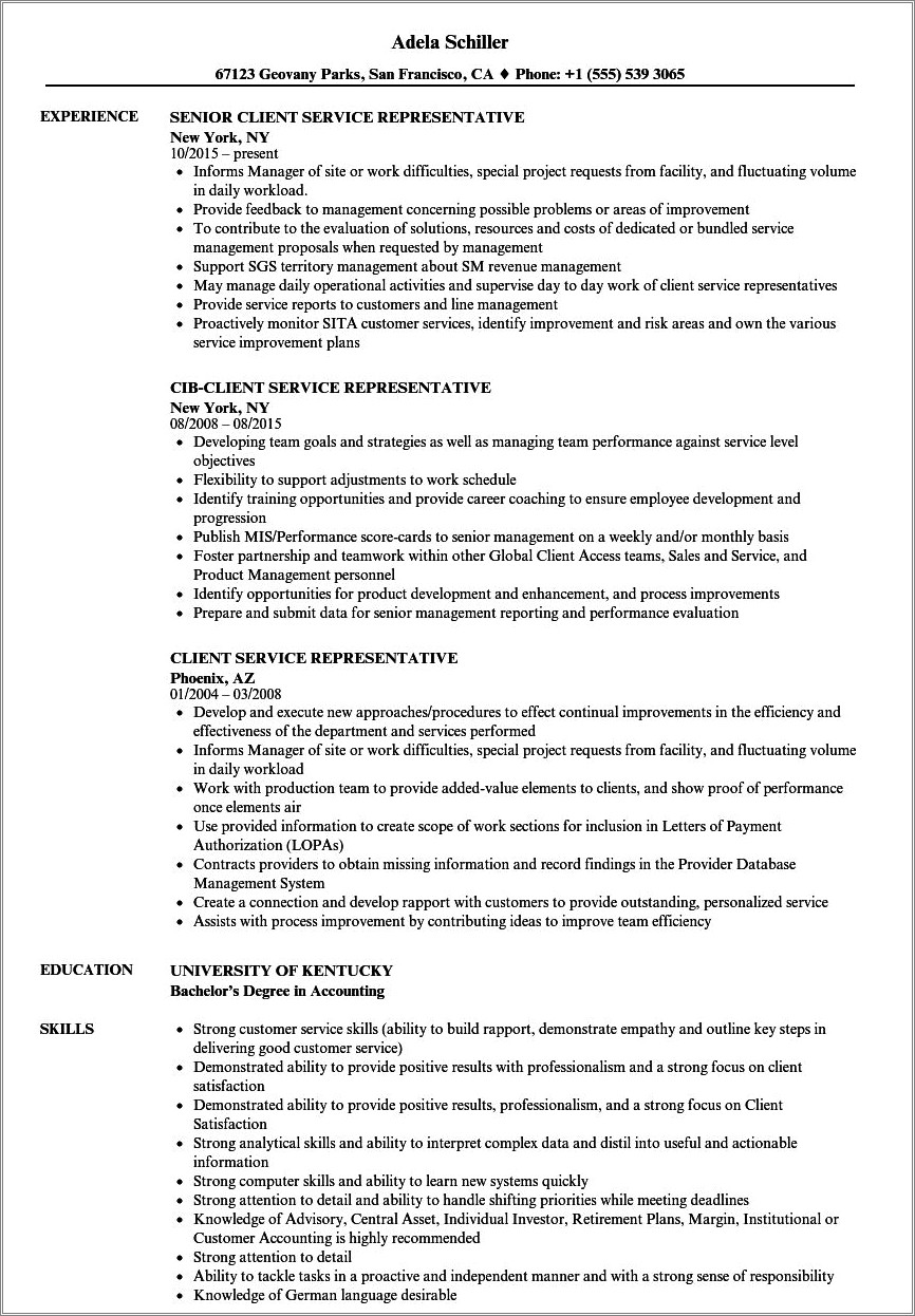 Account Servicing Experience On A Resume