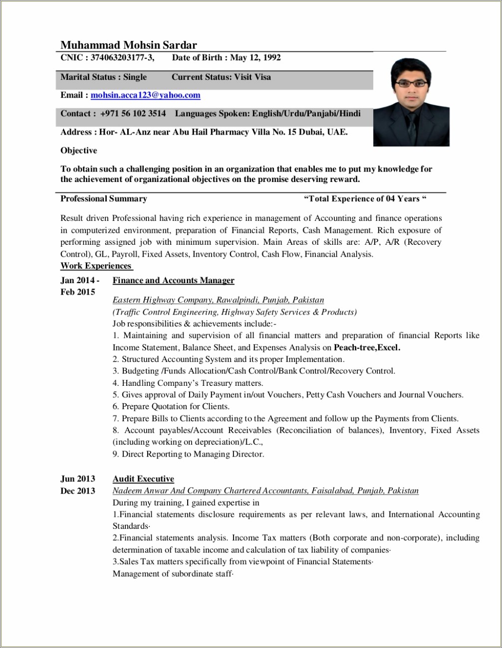 Accountant Resume Format For Gulf Jobs