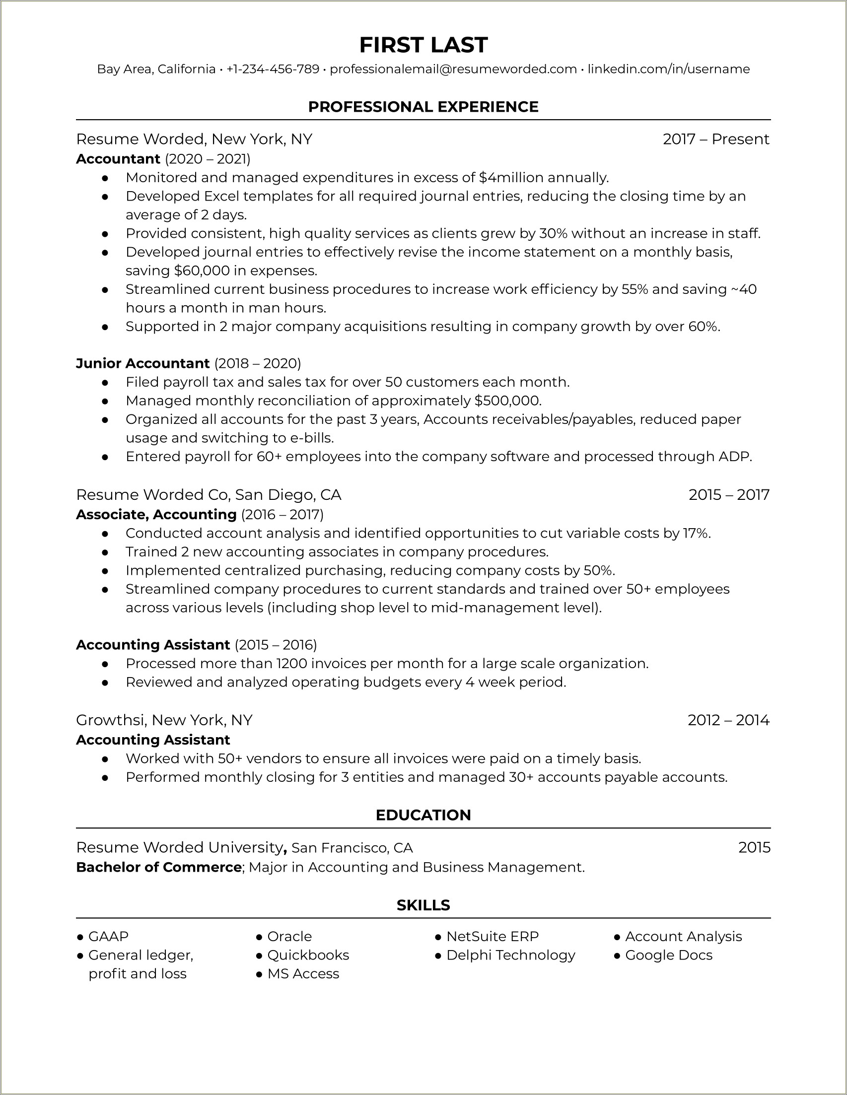 Accountant Resume Format In Word Format