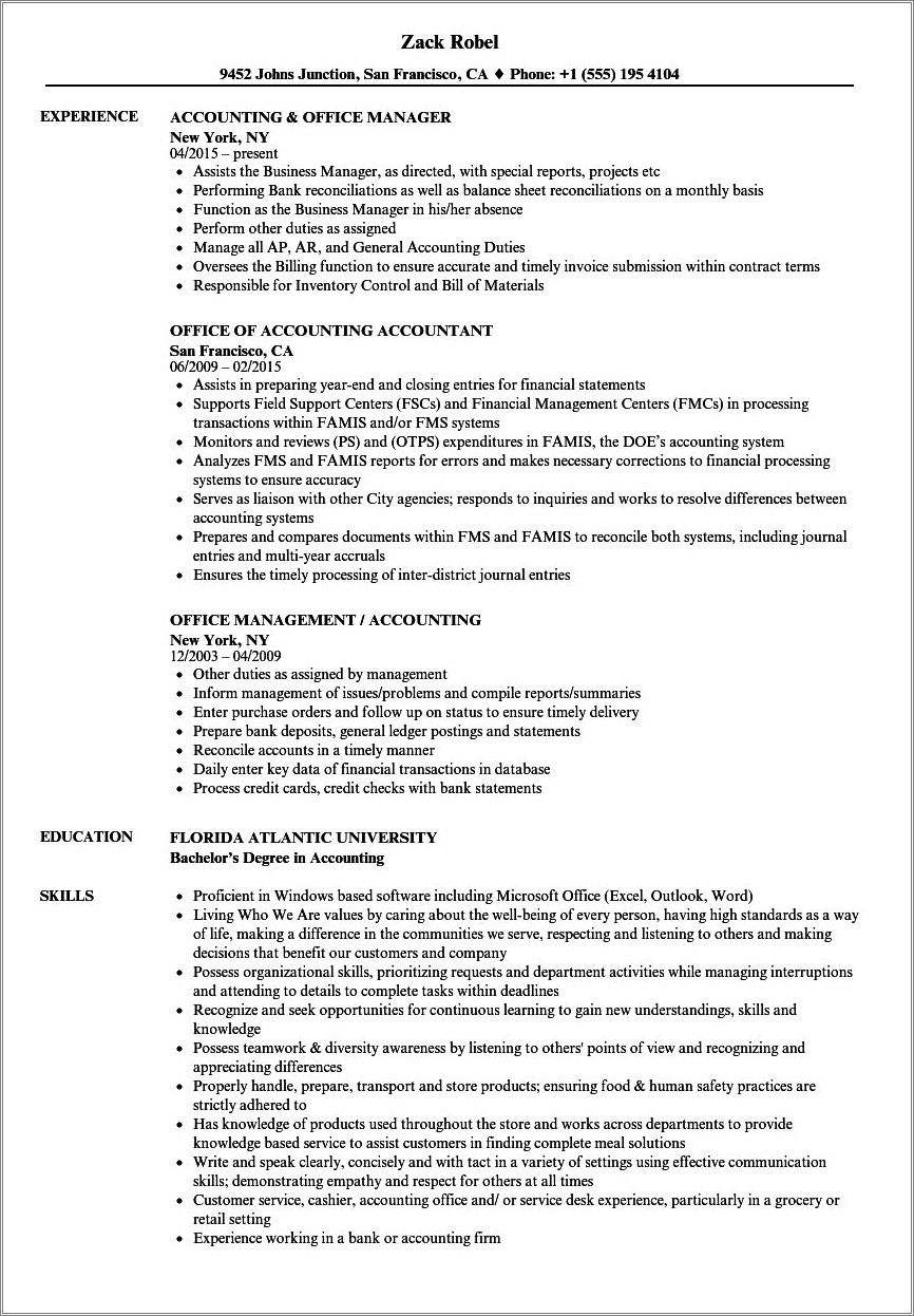 Accounting And Office Manager Resume Sample
