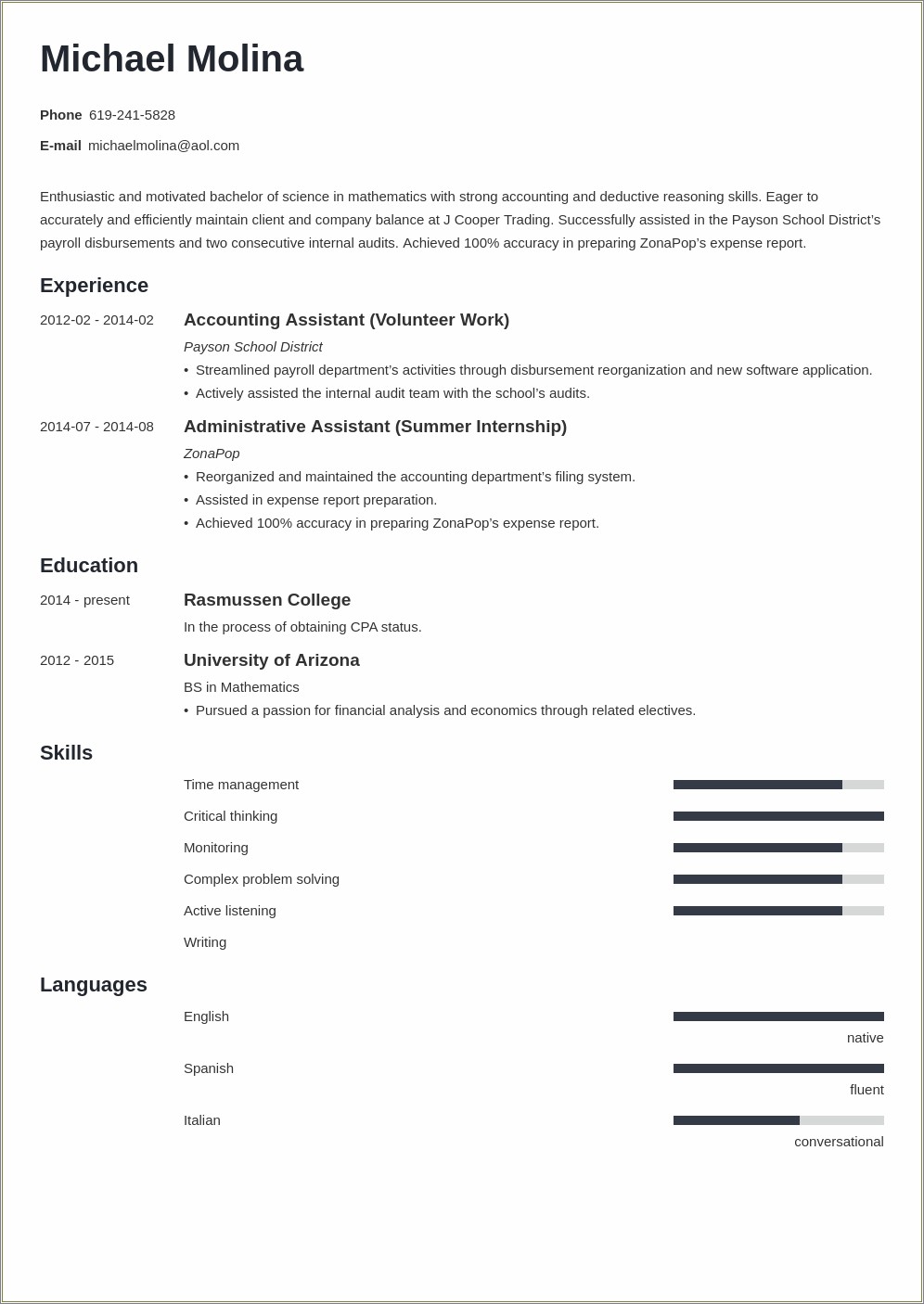 Accounting Assistant Resume With No Experience Profile Statement