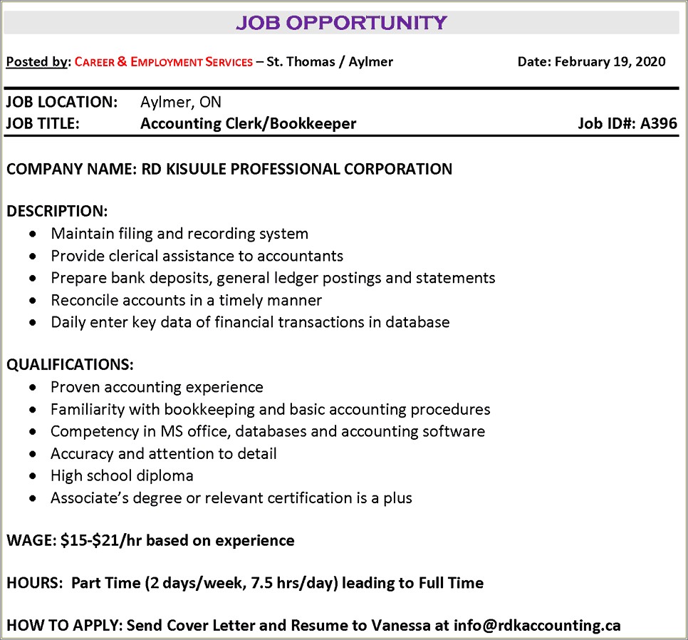 Accounting Clerk Skills Recording For Resume