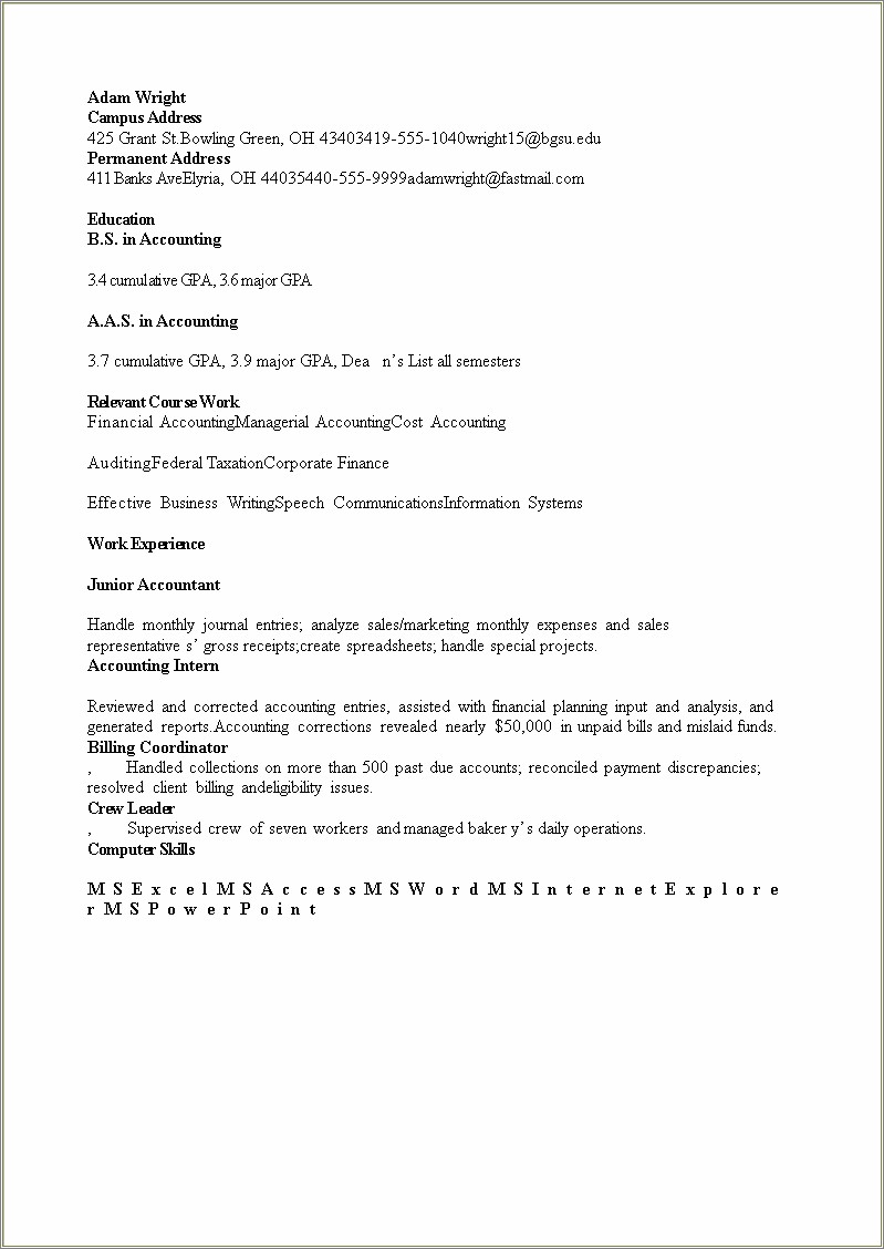 Accounting Resume Examples Someone That Just Graduated