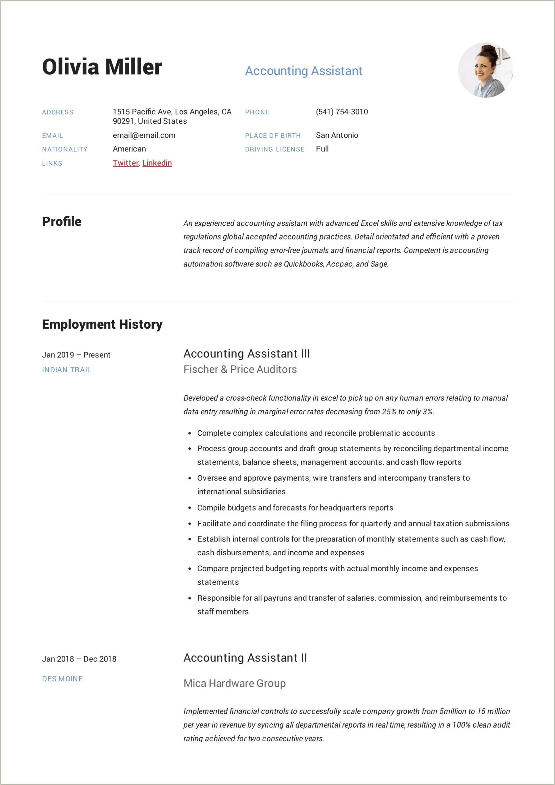 Accounts Assistant Job Description For Resume