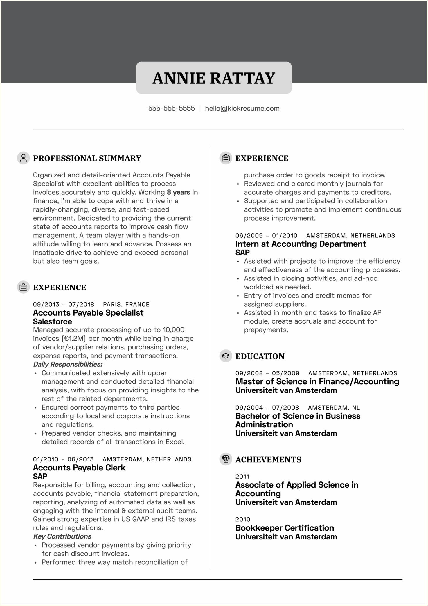 Accounts Payable And Receivable Manager Resume