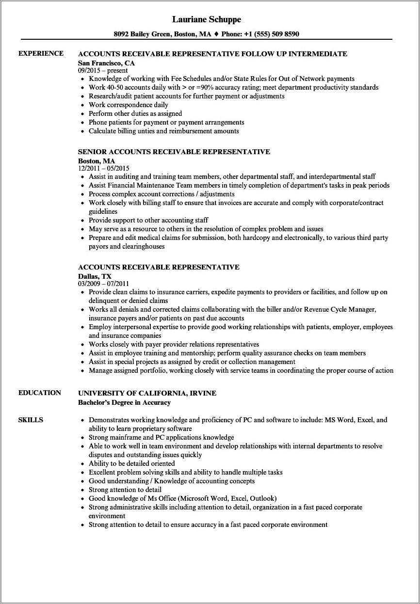 Accounts Payable And Receivable Resume Examples
