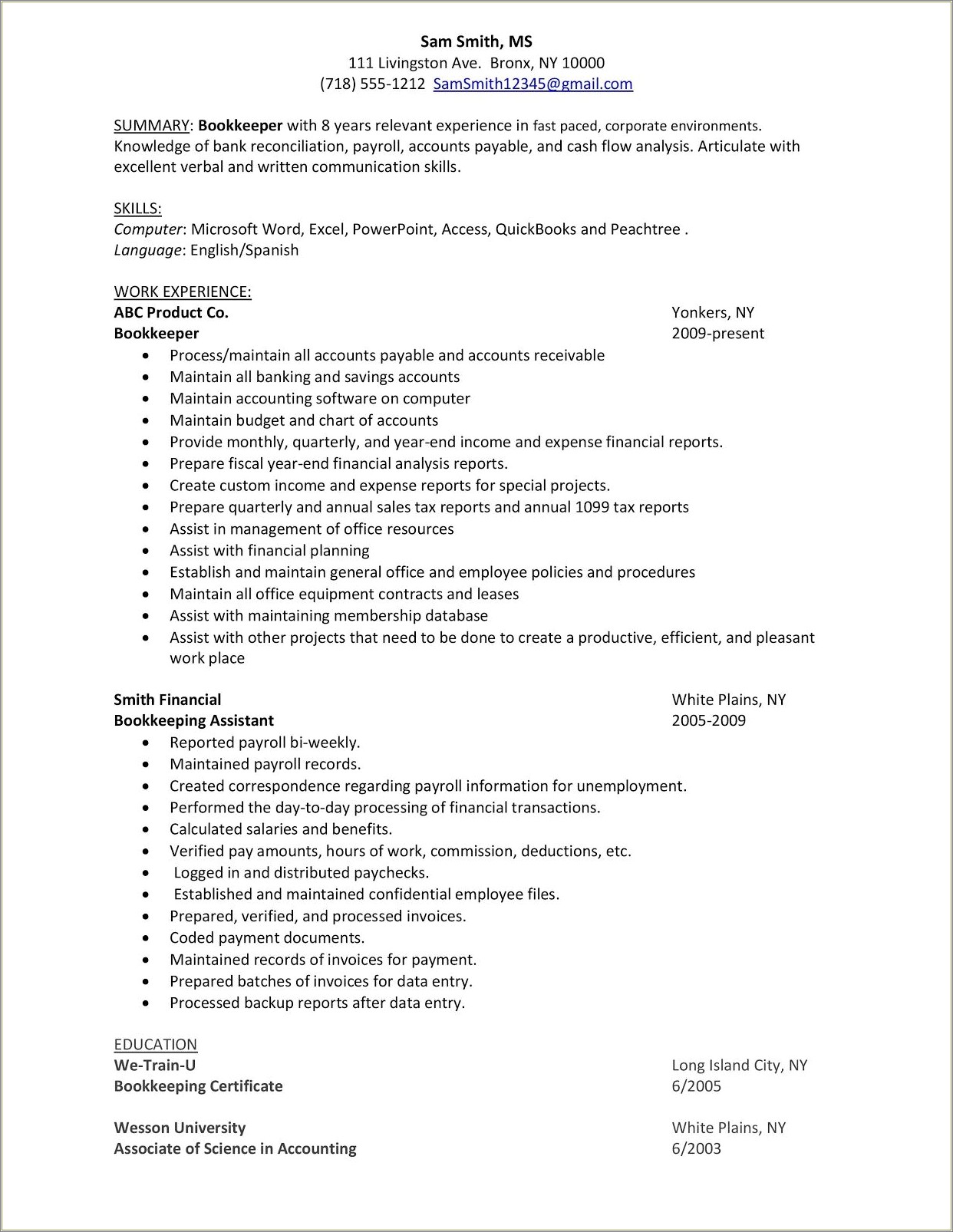 Accounts Payable Clerk Job Description Resume