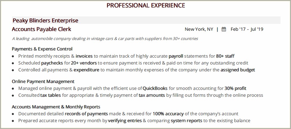 Accounts Payable Clerk Resume Example Canada
