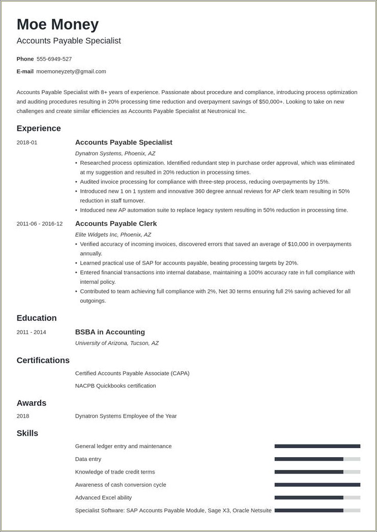 Accounts Payable Manager Resume With Sap Experience
