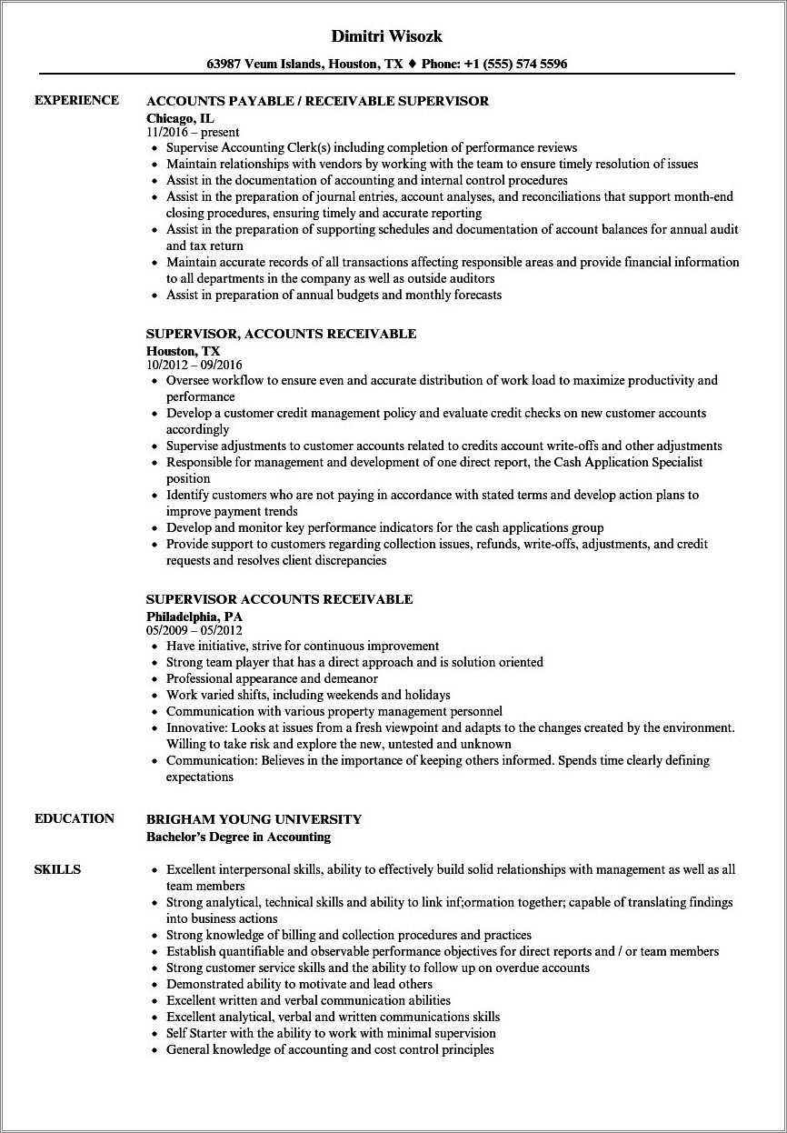 Accounts Receivable And Purchasing Resume Objective