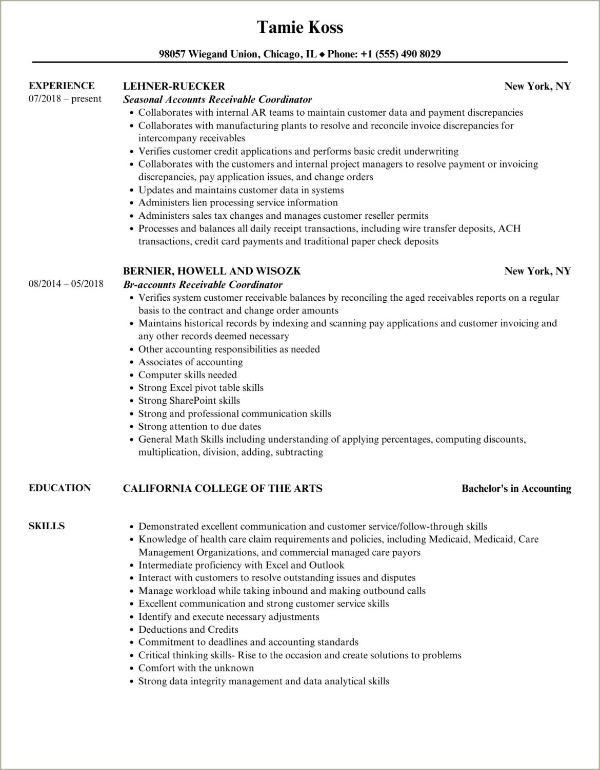 Accounts Receivable Coordinator Resume Samples Jobherojobhero