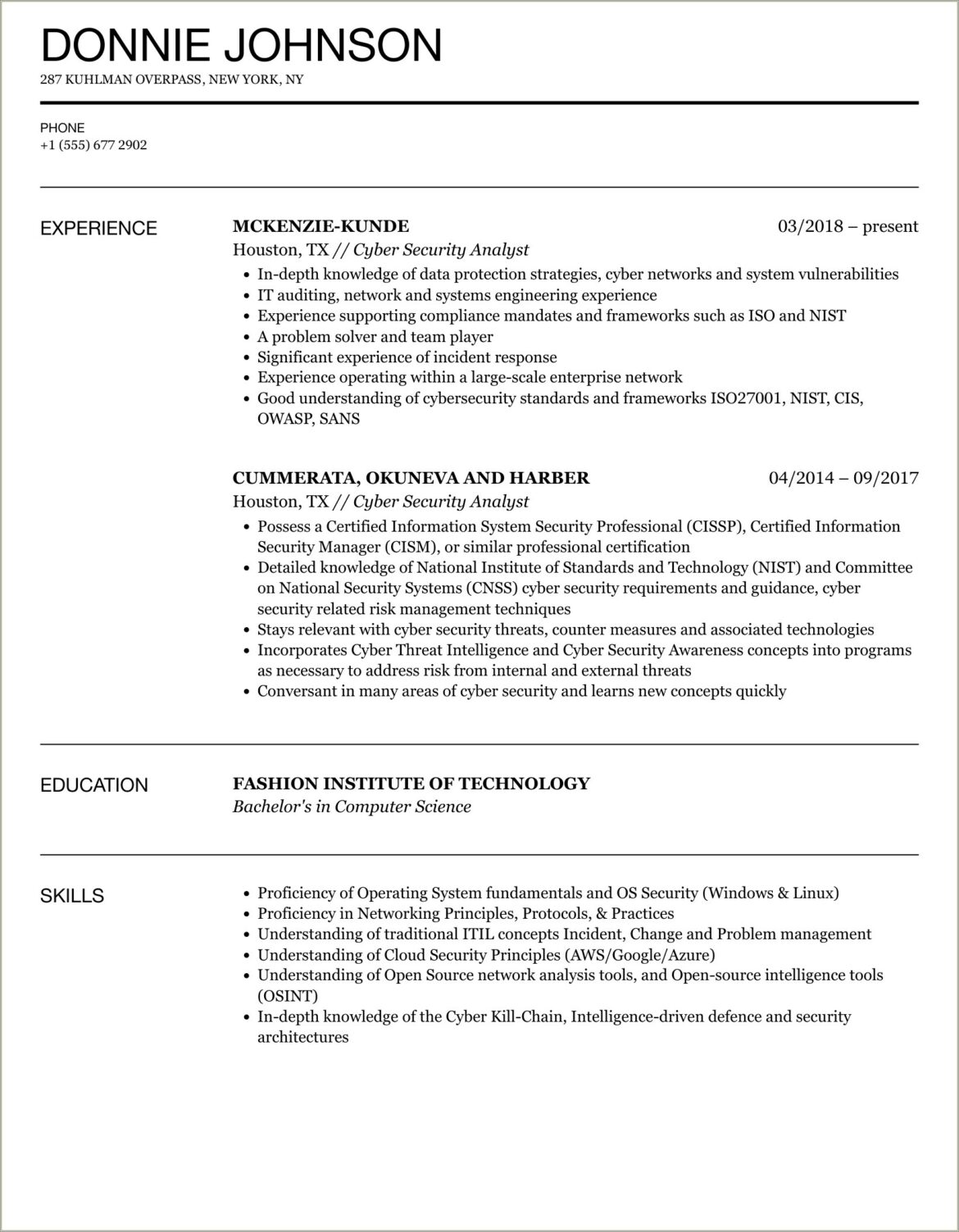 Achievement In Resume Information Security Officer Examples