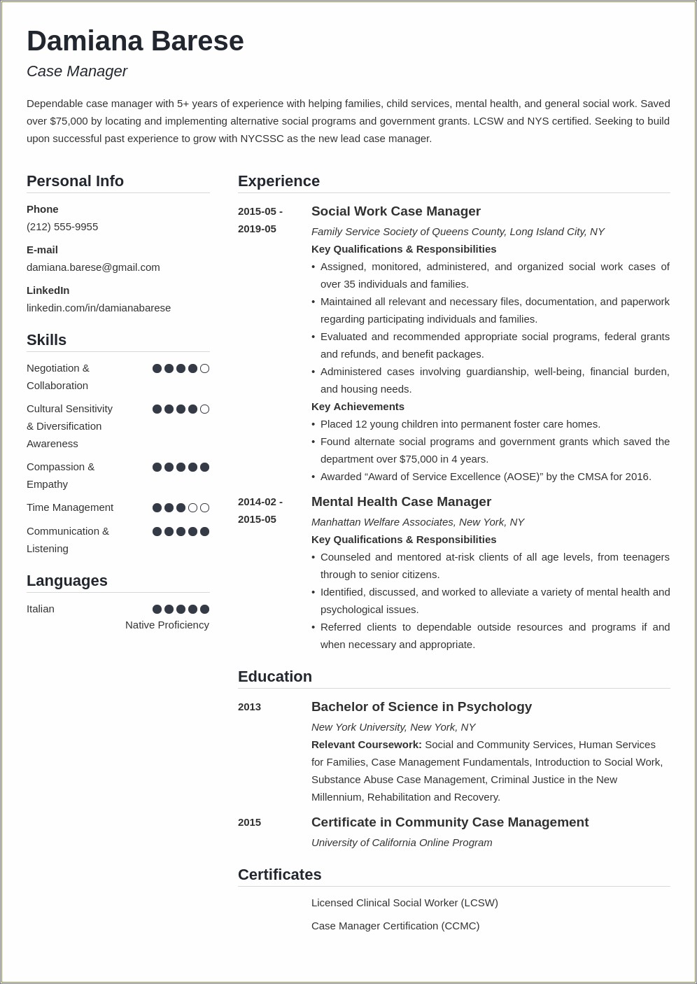 Achievement Points On Case Manager Resume Examples