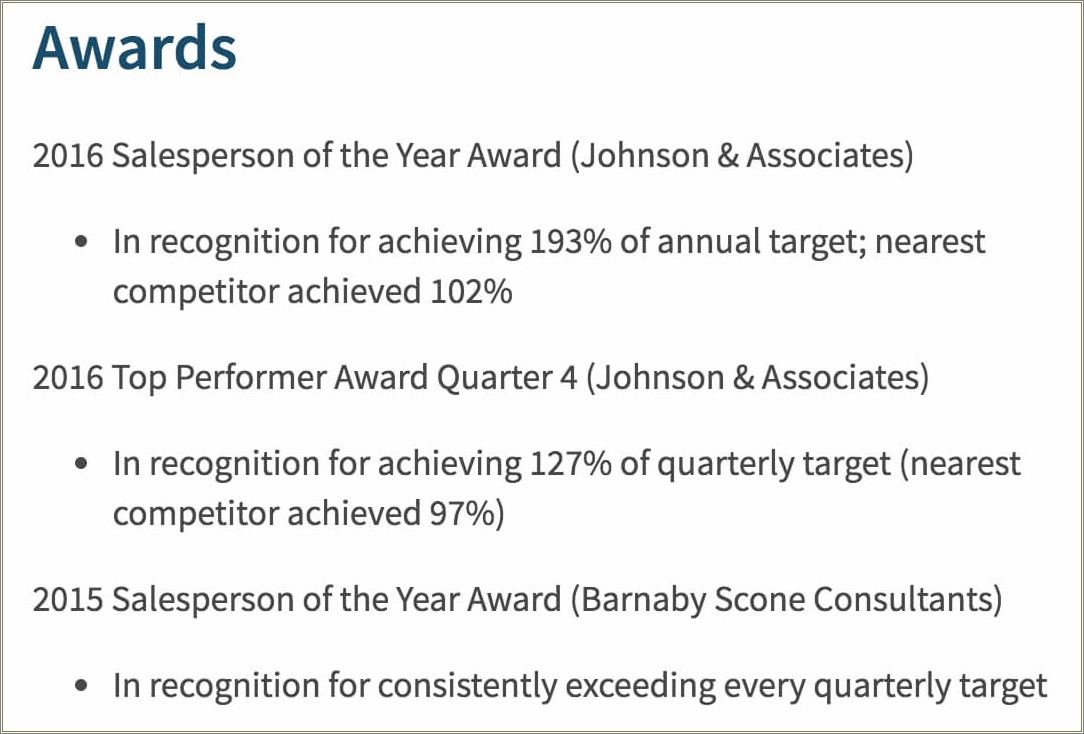 Achievements And Awards To Put On Resume