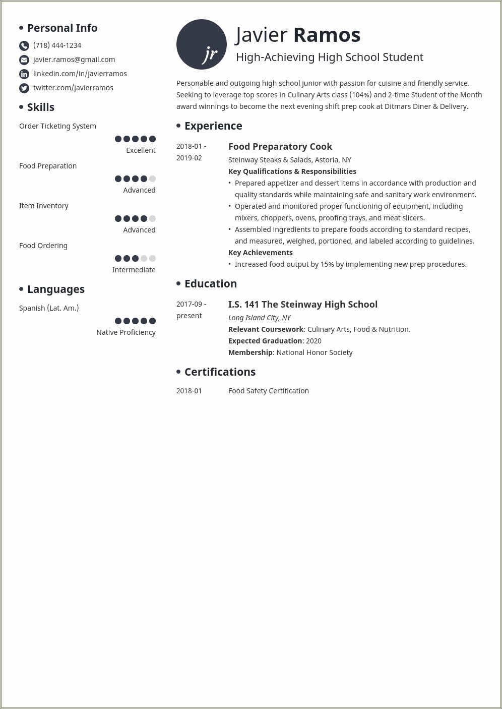Achievements For High School Student Resume