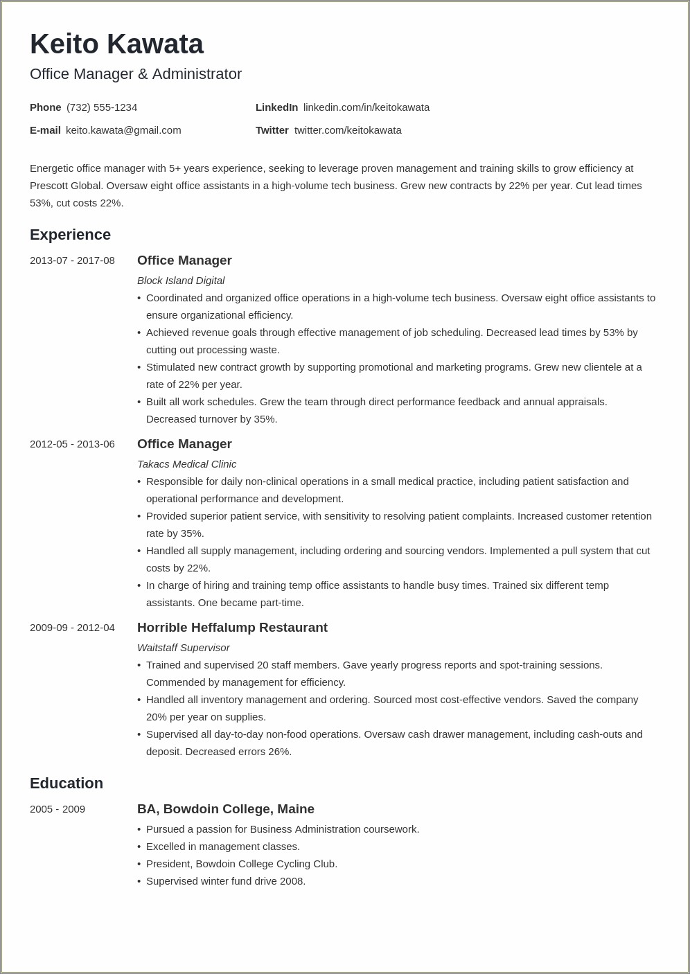 Achievements Of Assistant Office Manager On Resume