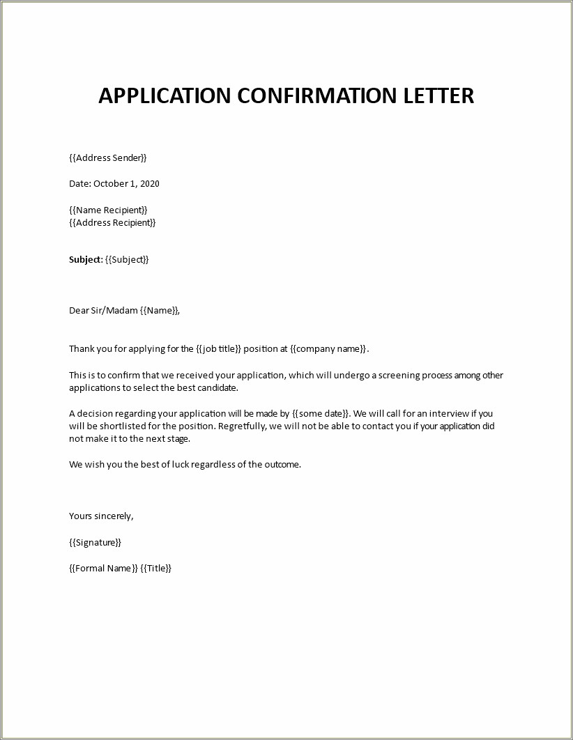 Acknowledge Receipt Of Resume Sample Letter