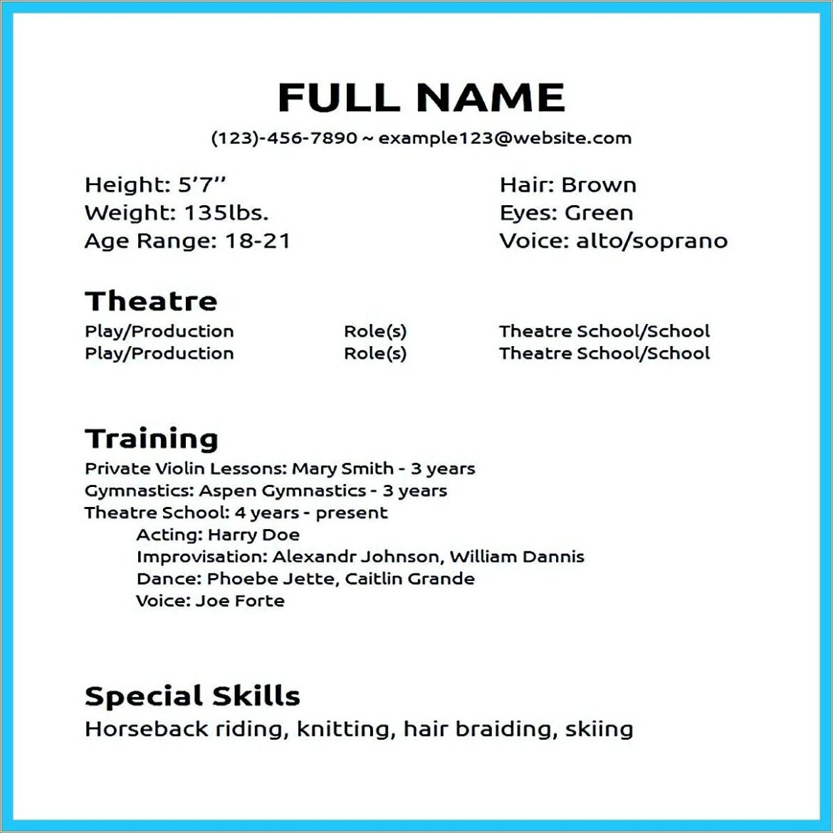 Acting Resume Examples For Beginner's