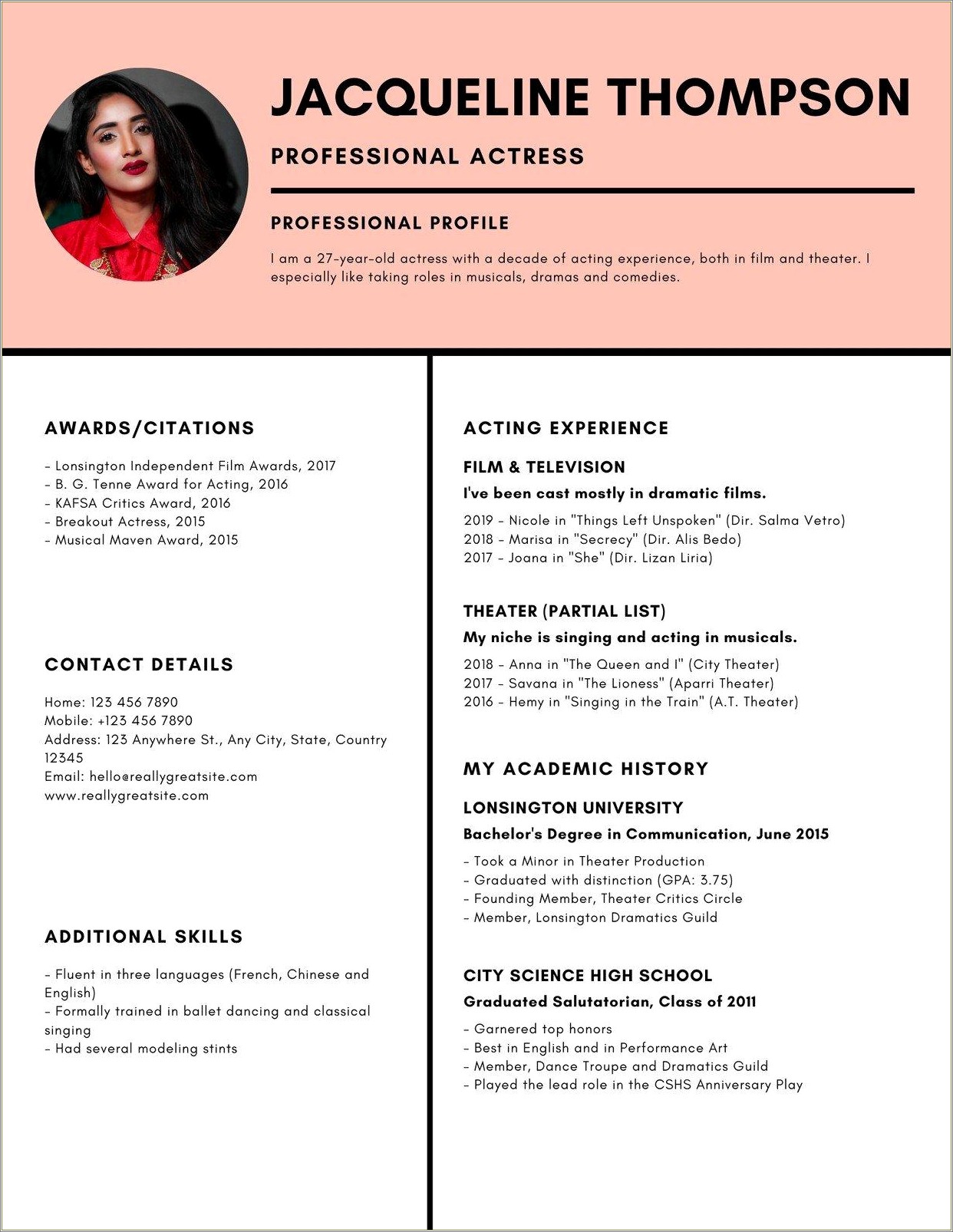 Acting Resume No Experience Or Training