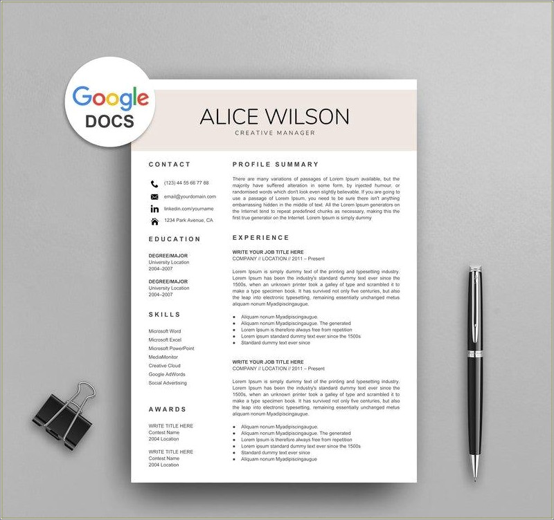 Acting Resume Template Free For Google Docs